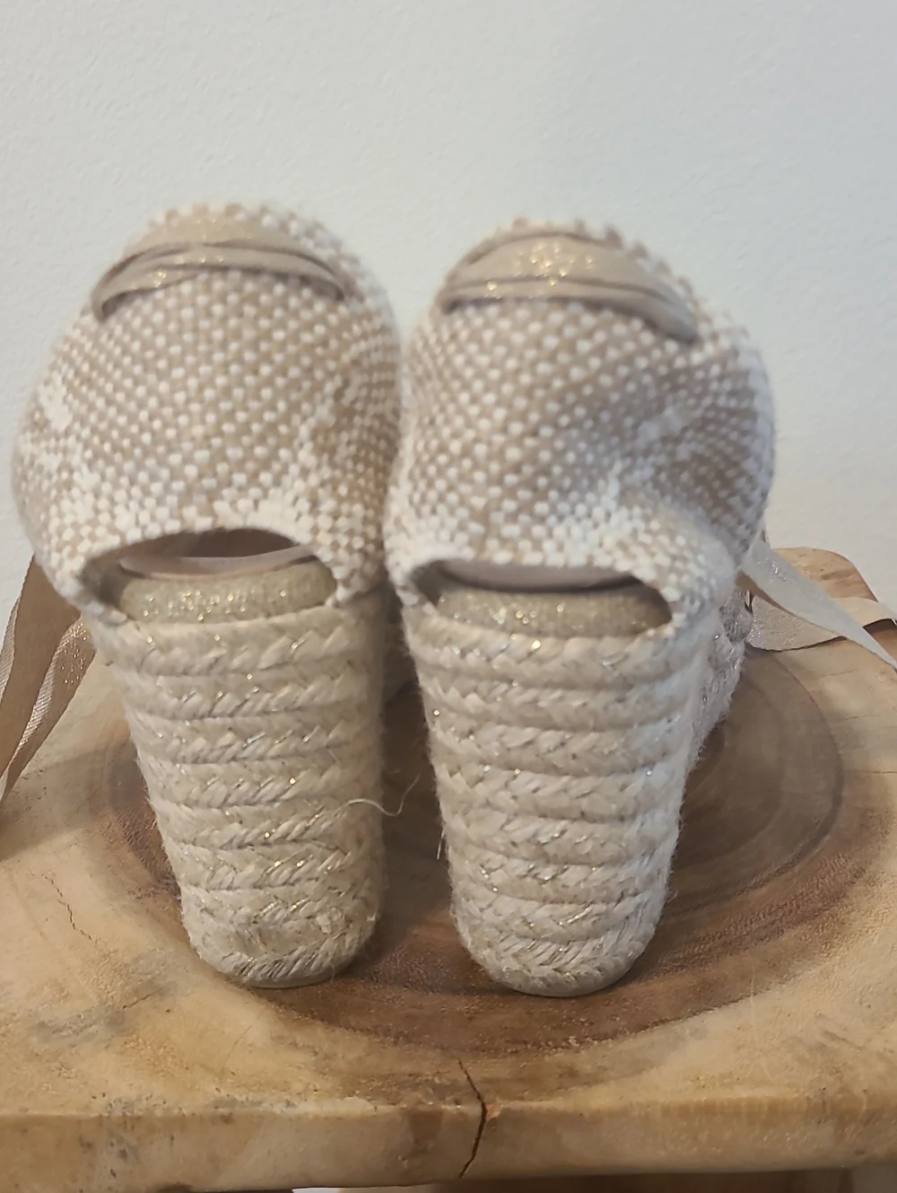 Castaner Sparkle Espadrille Wedge Sandals in Champagne